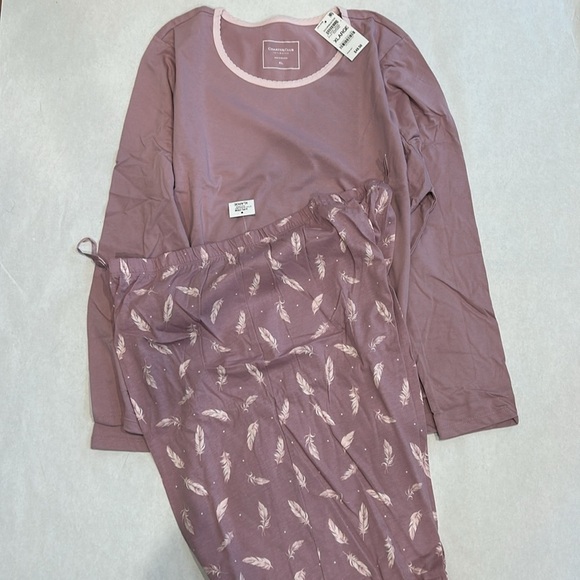 Charter club intimate two-piece pajama long sleeve shirt feather print bottom XL - Picture 7 of 7
